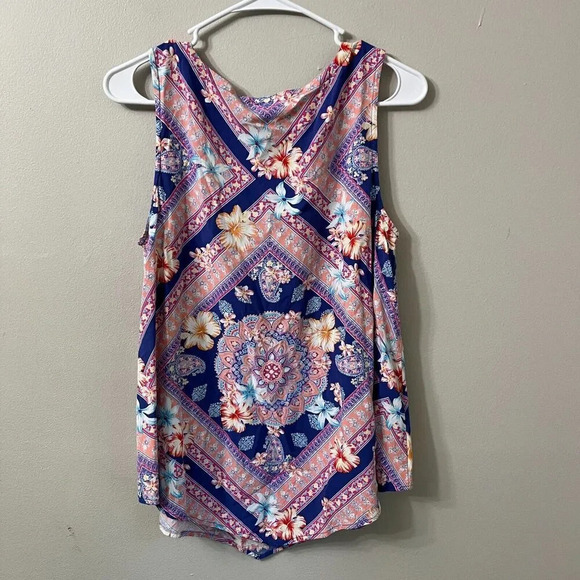 J Jill Womens Multicolor Floral Blouse MP Sleeveless V Neck Batik Boho Casual - Picture 2 of 6